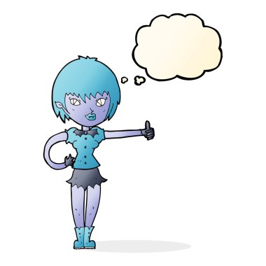 Çizgi filmdeki vampir kız. Düşünce baloncuğuyla işaret veriyor.