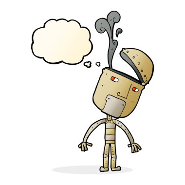 çizgi film robot düşünce balonu ile açık kafa ile