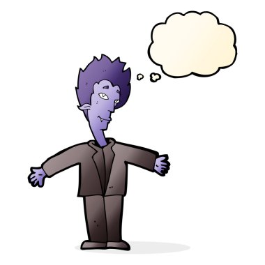 Düşünce baloncuklu mutlu vampir çizgi filmi.