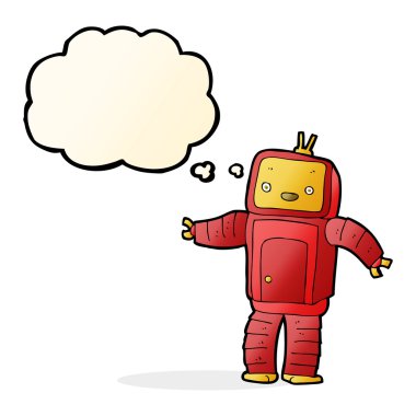 Düşünce baloncuklu çizgi film robotu