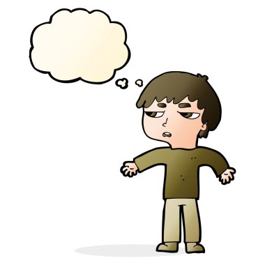 Çizgi film düşünce baloncuğu ile rahatsız çocuk