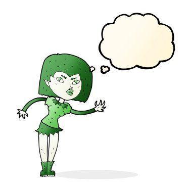 Düşünce baloncuğu olan vampir kız.