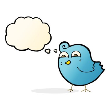 Düşünce baloncuklu komik kuş.