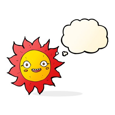 Düşünce baloncuklu mutlu güneş çizgi filmi