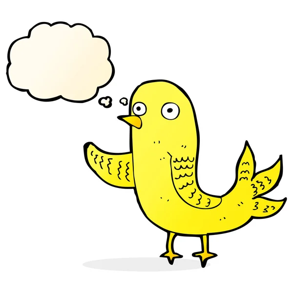 Desenho animado acenando pássaro com bolha de pensamento — Vetor de Stock