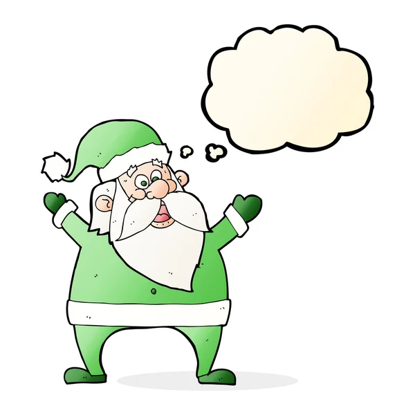 Alegre santa dibujos animados con burbuja de pensamiento — Vector de stock