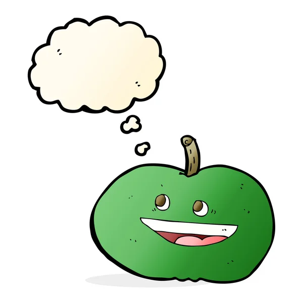 Cartoon maçã feliz com bolha de pensamento — Vetor de Stock