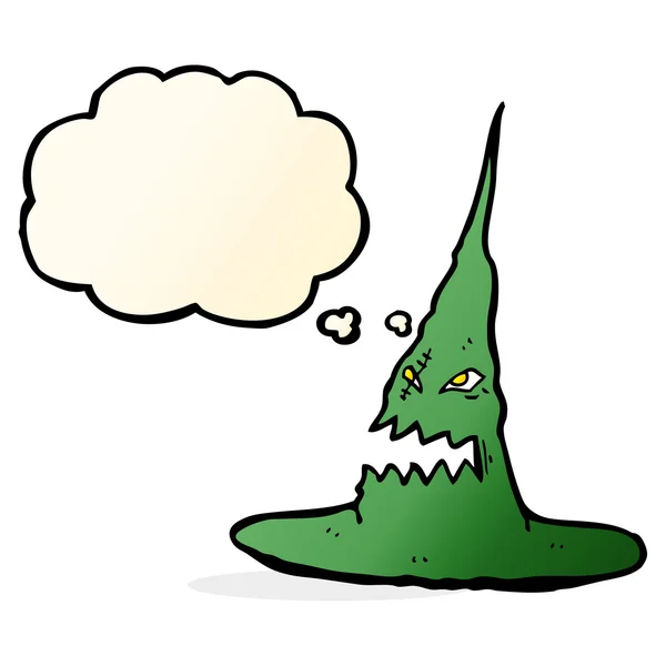 Karikatura strašidelné čarodějnice klobouk s myšlenkovou bublinou — Stockový vektor