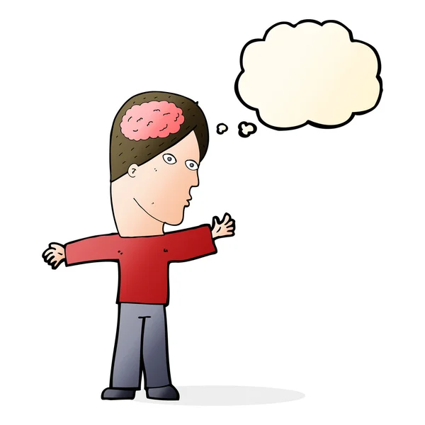 Cartoon man with brain with thought bubble — Stock Vector