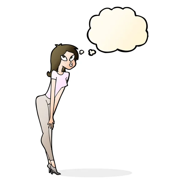 Cartoon attraktive Mädchen mit Gedankenblase — Stockvektor