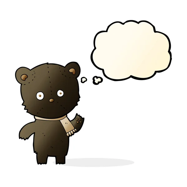 Cartoon zwaaien zwarte beer met gedachte bubble — Stockvector
