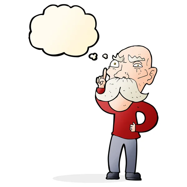 Dessin animé ennuyé vieil homme avec bulle de pensée — Image vectorielle