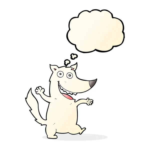 Cartone animato lupo felice con bolla di pensiero — Vettoriale Stock