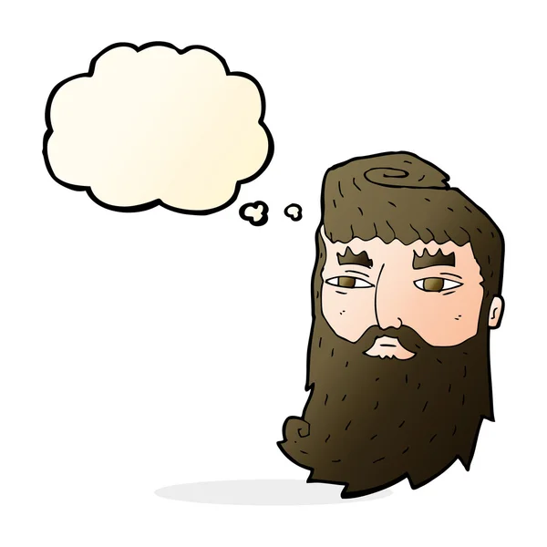 Cartone animato uomo barbuto con bolla di pensiero — Vettoriale Stock