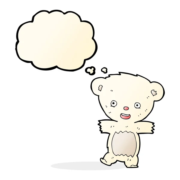 Cartoon teddy polar bear cub with thought bubble — Stock Vector