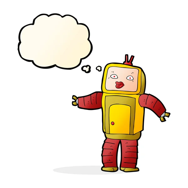 Divertente robot del fumetto con bolla di pensiero — Vettoriale Stock