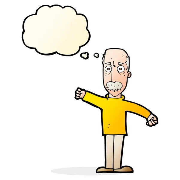 Dessin animé vieil homme en colère avec bulle de pensée — Image vectorielle
