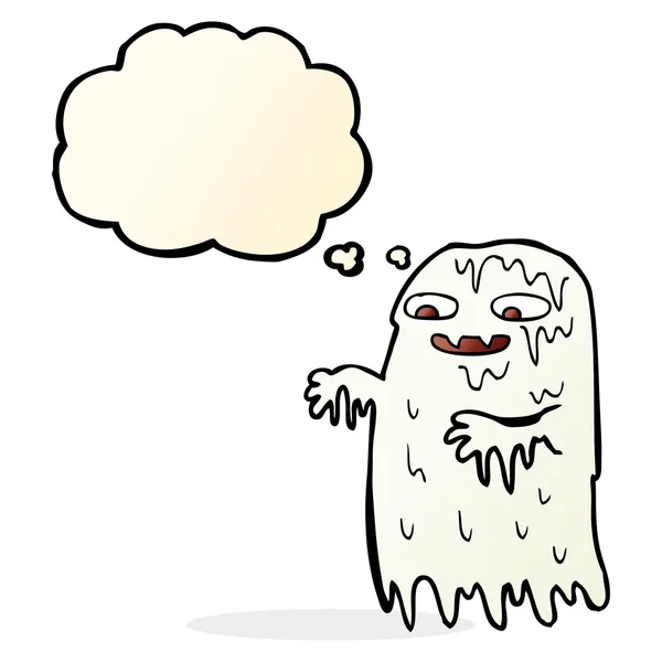 Dibujos animados fantasma mugriento burdo con burbuja de pensamiento — Vector de stock