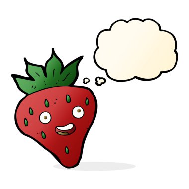 karikatür mutlu çilek ile düşünce balonu