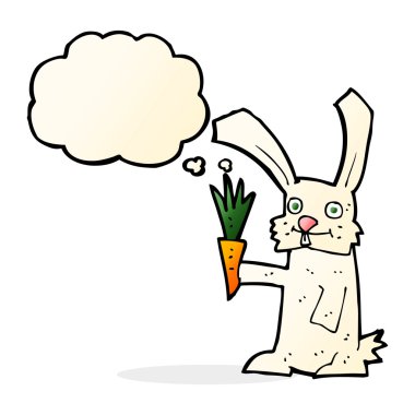 karikatür tavşan havuç ile düşünce balonu ile