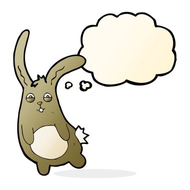 Düşünce baloncuklu komik çizgi film tavşanı