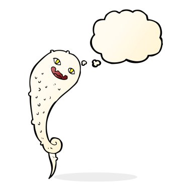 Düşünce baloncuklu hayaletli karikatür.