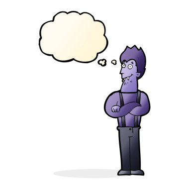 Düşünce baloncuklu mutlu vampir çizgi filmi.