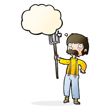 çizgi film çiftçi ile düşünce balonu dirgen ile