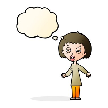 düşünce balonu ile yorgun kadın karikatür