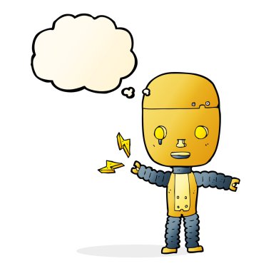 Düşünce baloncuklu çizgi film robotu