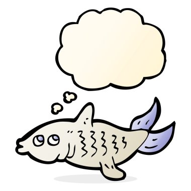 Düşünce baloncuklu çizgi film balığı