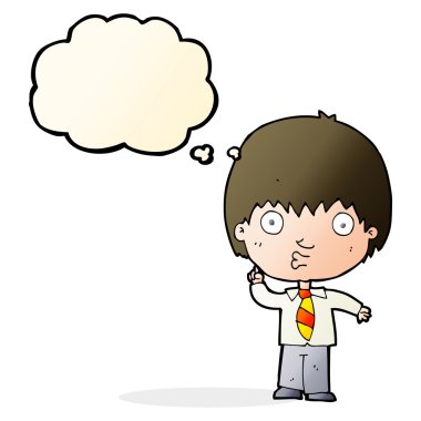 Çizgi film çocuğu soruyu düşünce balonuyla cevaplıyor.