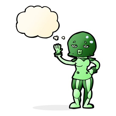 Düşünce kabarcığı olan kadın astronot.