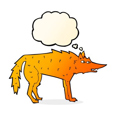 Düşünce baloncuklu çizgi film tilkisi