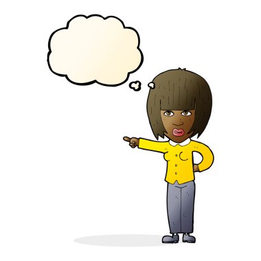 Çizgi film, kızgın kadını düşünce balonuyla işaret ediyor.