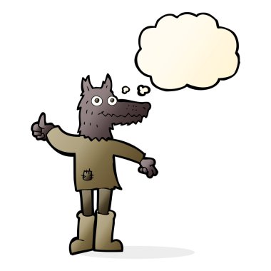 Düşünce kabarcığı olan bir kurt adam.