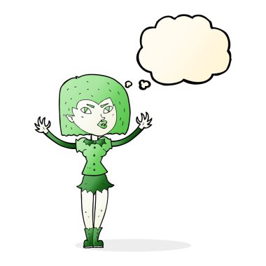 Düşünce baloncuğu olan vampir kız.