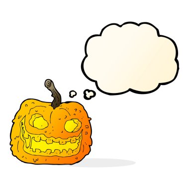 Düşünce baloncuklu ürkütücü balkabağı.