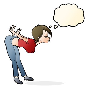 Düşünce baloncuğu olan seksi kadın.