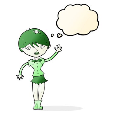 Düşünce baloncuğuyla sallanan vampir kız.