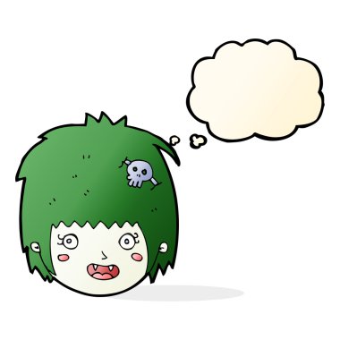 çizgi film mutlu vampir kız yüzü ile düşünce kabarcığı