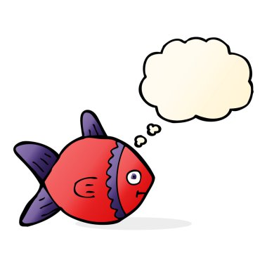 Düşünce baloncuklu çizgi film balığı