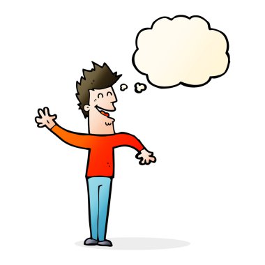 çizgi film mutlu adam düşünce baloncuğuyla el sallıyor