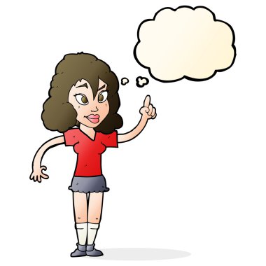 Düşünce baloncuğu olan güzel bir kadın.