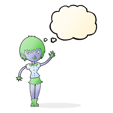 Düşünce baloncuğu olan vampir kız.