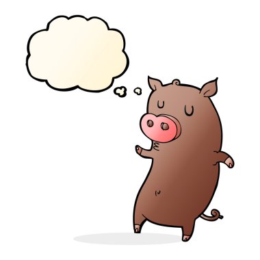 Düşünce baloncuklu komik domuz.