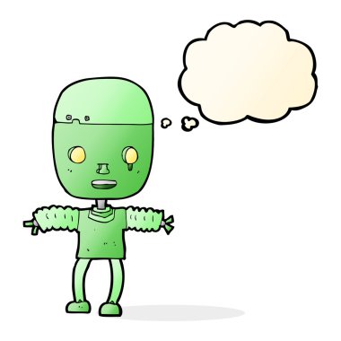 Düşünce baloncuklu çizgi film robotu