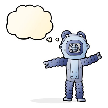 Düşünce baloncuğu ile derin deniz dalgıcı çizgi filmi