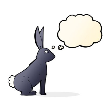 Düşünce baloncuklu çizgi film tavşanı