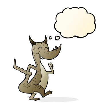 Düşünce baloncuklu mutlu ejderha.